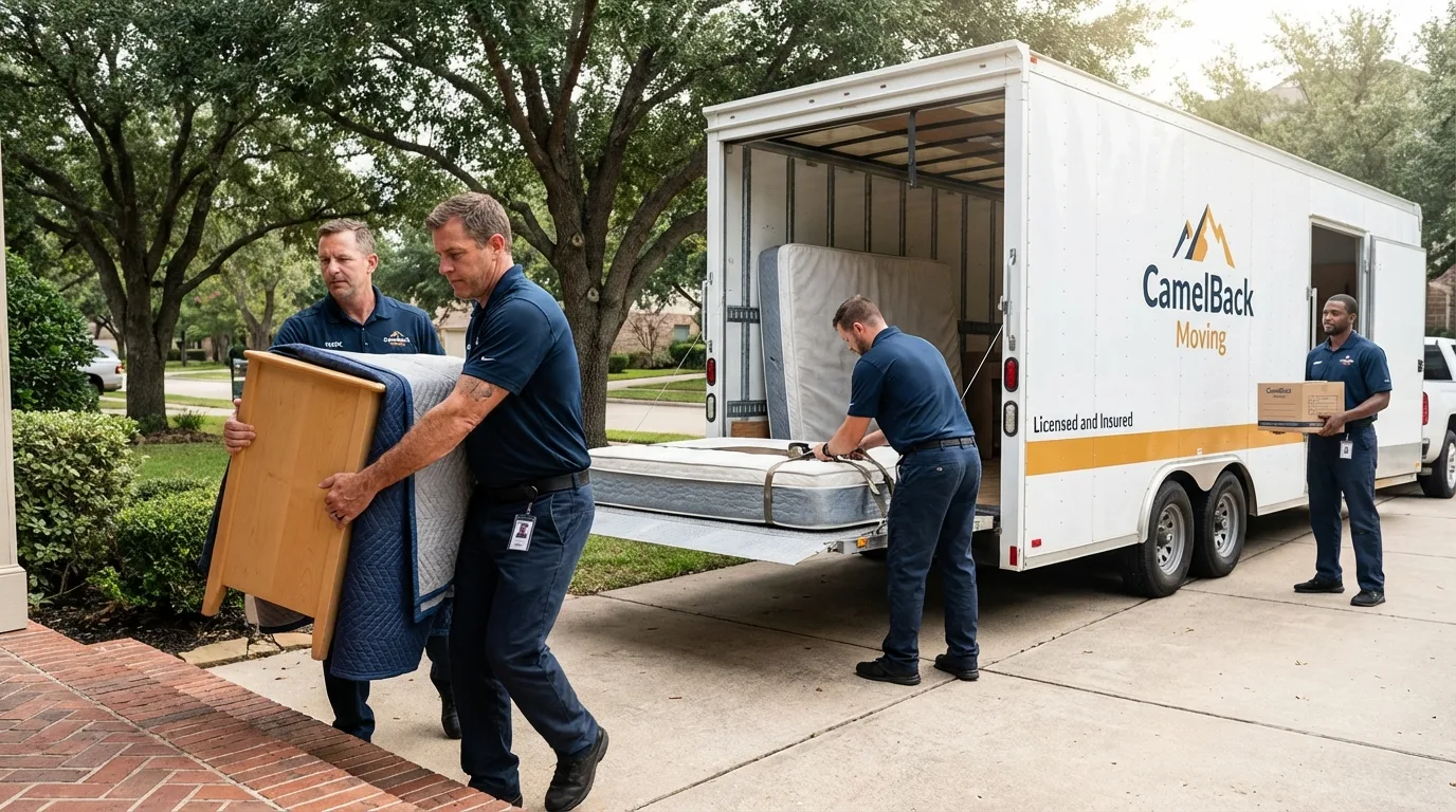 Crew loading residential truck for cross-state move from Washburn, WI