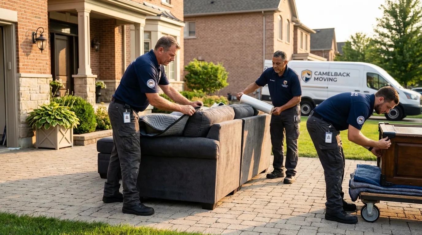 Large estate moving crew wrapping furniture in Washburn, WI
